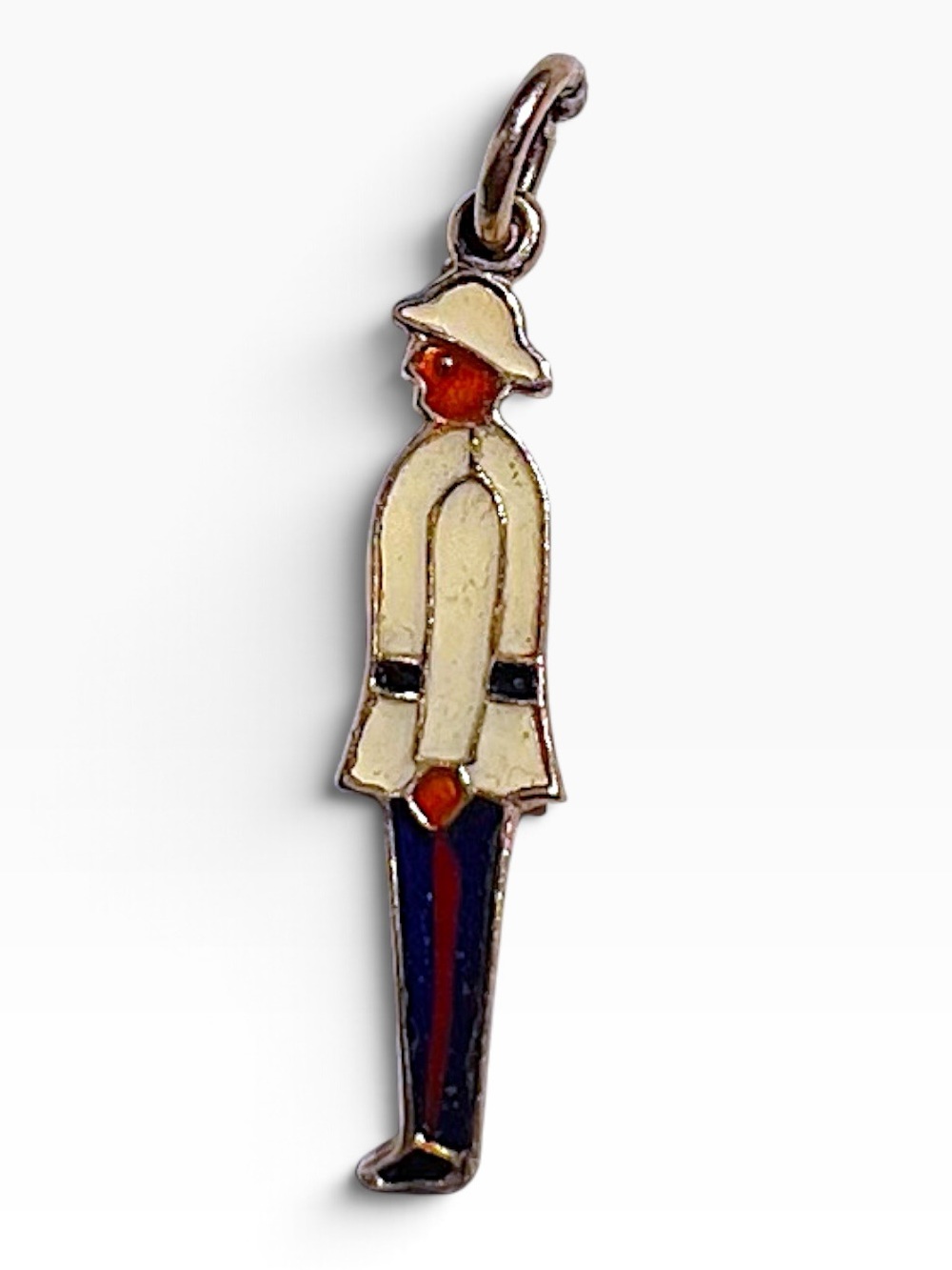 Vintage Enamel Figure Charm Pendant - Cream, Blue, Red